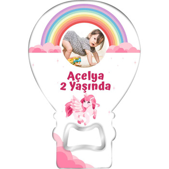 Çerçeve Üstü Gökkuşağı ile Unicorn Temalı Balon Ahşap Magnet 