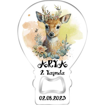 Çiçek Boynuzlu Realistik Ceylan Temalı Balon Ahşap Magnet 