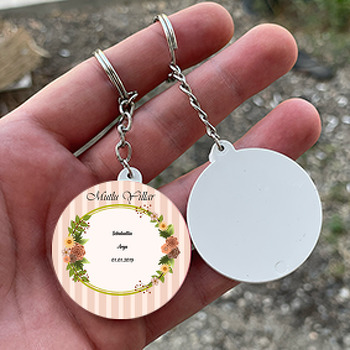 Çiçek Çerçeve Temalı  Daire Plastik Anahtarlık