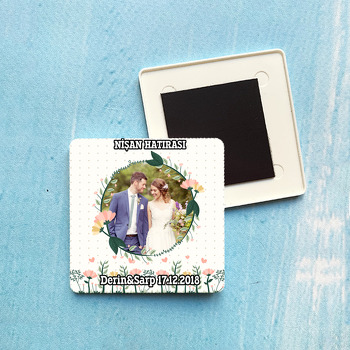 Çiçek Çerçeveli Söz Nişan Nikah Kare Plastik Kare Magnet