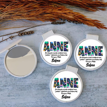 Çiçek Desenli Anne Kelime Anlamı Temalı Kapaklı Ayna
