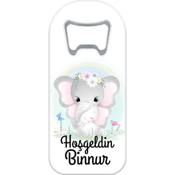 Çiçek taçlı Fil ile Yavrusu Temalı Uzun Magnet Açacak