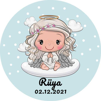 Çiçek Taçlı Melek Temalı Akrilik Daire Magnet