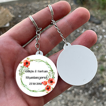 Çiçek Temalı Daire Plastik Anahtarlık