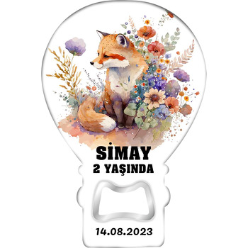 Çiçekler İçerisinde Tilkicik Temalı Balon Ahşap Magnet 
