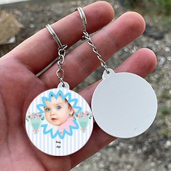 Çiçekler Temalı Daire Plastik Anahtarlık