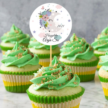 Çiçekli Ay Temalı Parti Kürdan Süs