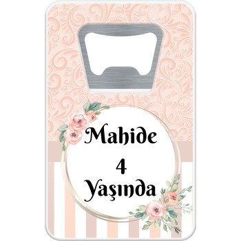 Çiçekli Çerçeve ile Somon Desen Temalı Dikdörtgen Magnet Açacak
