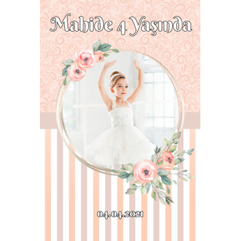 Çiçekli Çerçeve ile Somon Desen Temalı Doğum Günü Magnet