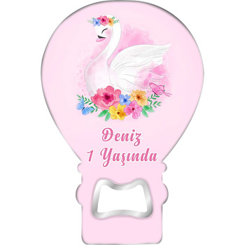 Çiçekli Kuğu Temalı Balon Ahşap Magnet 