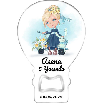 Çiçekli Scooter ile Kız Çocuğu Temalı Balon Ahşap Magnet 