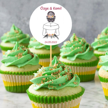 Çiçekli Siyah Saçlı Çizgisel Gelin Temalı Parti Kürdan Süs