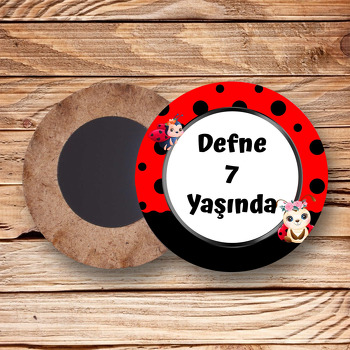 Çiçekli Uğur Böceği Temalı Ahşap Daire Magnet