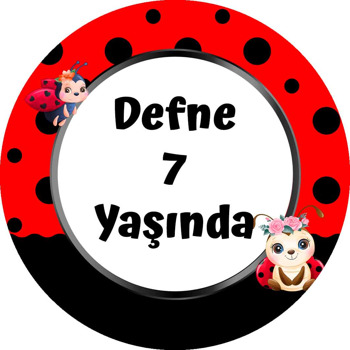 Çiçekli Uğur Böceği Temalı Akrilik Daire Magnet