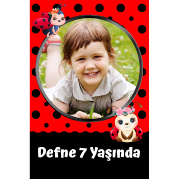 Çiçekli Uğur Böceği Temalı Resimli Doğum Günü Afiş