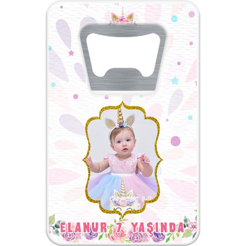 Çiçekli Unicorn Temalı Dikdörtgen Magnet Açacak