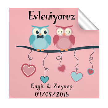 Çifte Baykuşlar Temalı Düğün  Kare Etiket
