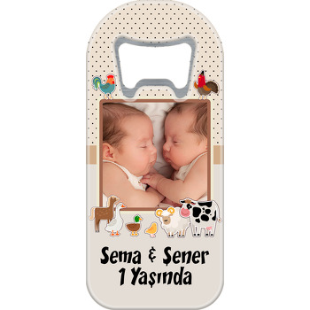 Çiftlik Hayvanları ve Krem Fon Temalı Resimli Uzun Magnet Açacak