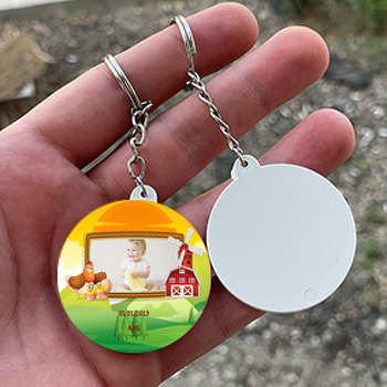 Çiftlik Temalı Resimli Daire Plastik Anahtarlık