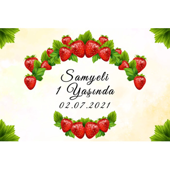 Çilek ile Yapraklar Temalı Doğum Günü Afiş