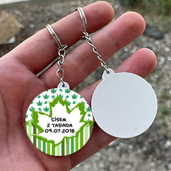 Çınar Yaprak Temalı Daire Plastik Anahtarlık