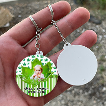 Çınar Yaprak Temalı Resimli Daire Plastik Anahtarlık