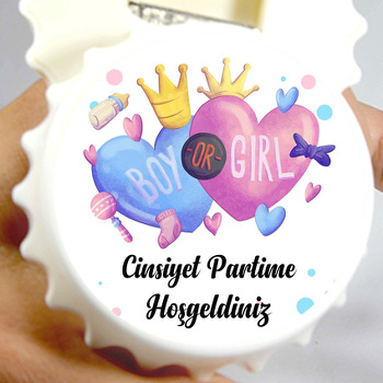 Cinsiyet Partisi Kalp ile Taçlar Temalı Kapak Şekilli Magnet Açacak