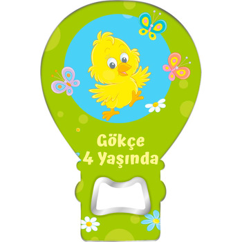 Civciv ile Kelebekler Yeşil Fonda Temalı Balon Ahşap Magnet 