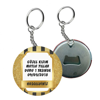 Çizgili Gold Çerçeve Temalı Arkası Açacak Anahtarlık