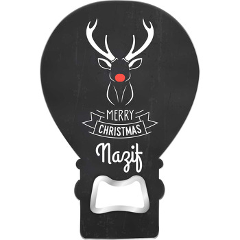 Çizgisel Geyik ile Antrasit Fon Temalı Balon Ahşap Magnet 