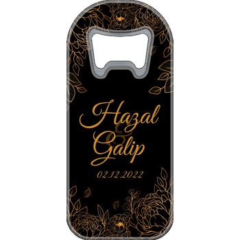 Çizgisel Gold Güller Siyah Fon Temalı Uzun Magnet Açacak