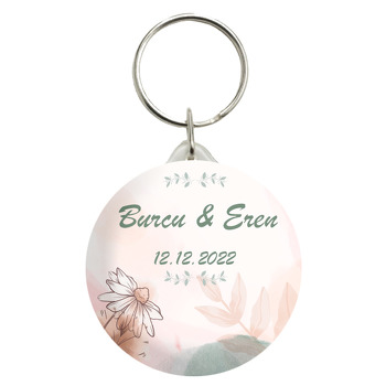 Çizgisel Papatya ile Pembe Fon Temalı Anahtarlık