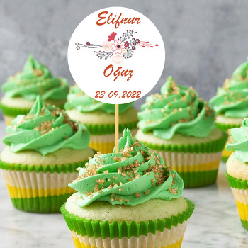 Çizgisel Renkli Çiçek Demeti Temalı Parti Kürdan Süs