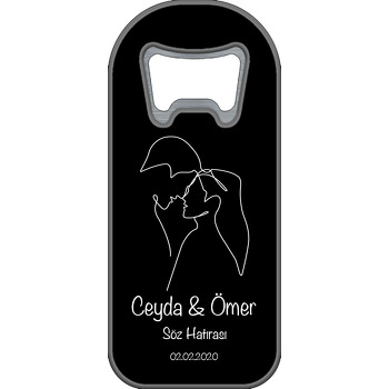 Çizgisel Sevgililer Temalı Siyah Söz Nişan Nikah Uzun Oval Magnet Açacak