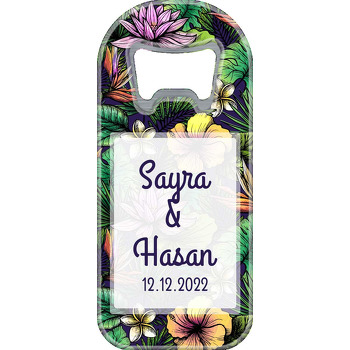 Çizgisel Tropikal Çiçekler Lacivert Fon Temalı Uzun Magnet Açacak