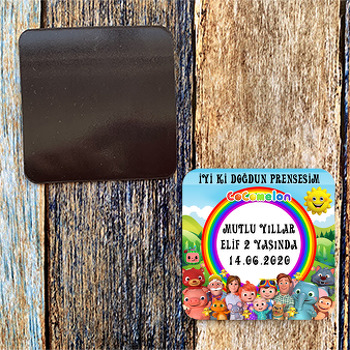 Cocomelon Temalı Kare Doğum Günü Magnet