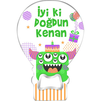 Çok Gözlü Yeşil Canavar Temalı Balon Ahşap Magnet 