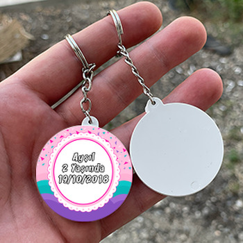 Confetti Temalı Daire Plastik Anahtarlık