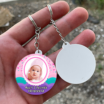 Confetti Temalı Resimli Daire Plastik Anahtarlık