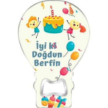 Çöp Adam Çocuklar ile Pasta Temalı Balon Ahşap Magnet 
