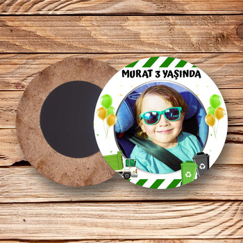 Çöp Kamyonu Temalı Resimli Ahşap Daire Magnet