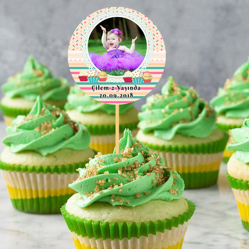 Cup Cake Temalı Resimli Kürdan Süs