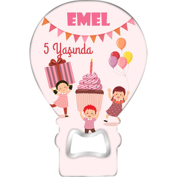 Cupcake ile Hediye Taşıyan Çocuklar Temalı Balon Ahşap Magnet 