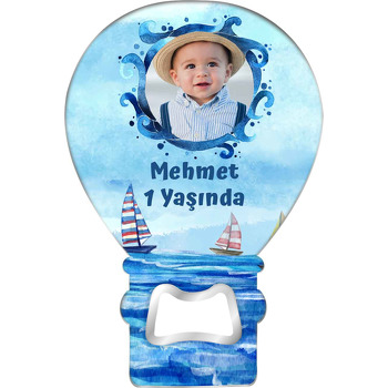 Dalga Çerçeve ile Yelkenli Temalı Balon Ahşap Magnet 