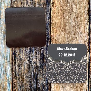 Damask Desenli Söz Nişan Nikah Temalı Kare Magnet