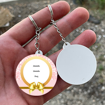 Damask Pink Temalı Daire Plastik Anahtarlık