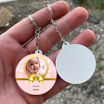 Damask Pink Temalı Resimli Daire Plastik Anahtarlık