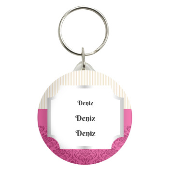 Damask Vişne ve Krem Çizgiler Temalı Anahtarlık