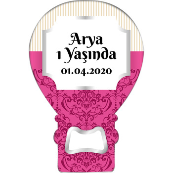 Damask Vişne ve Krem Çizgiler Temalı Balon Magnet Açacak