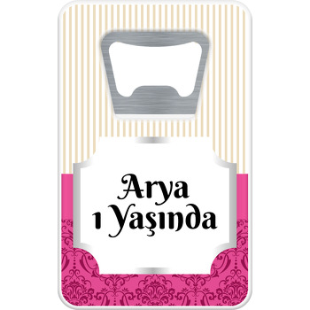 Damask Vişne ve Krem Çizgiler Temalı Dikdörtgen Magnet Açacak